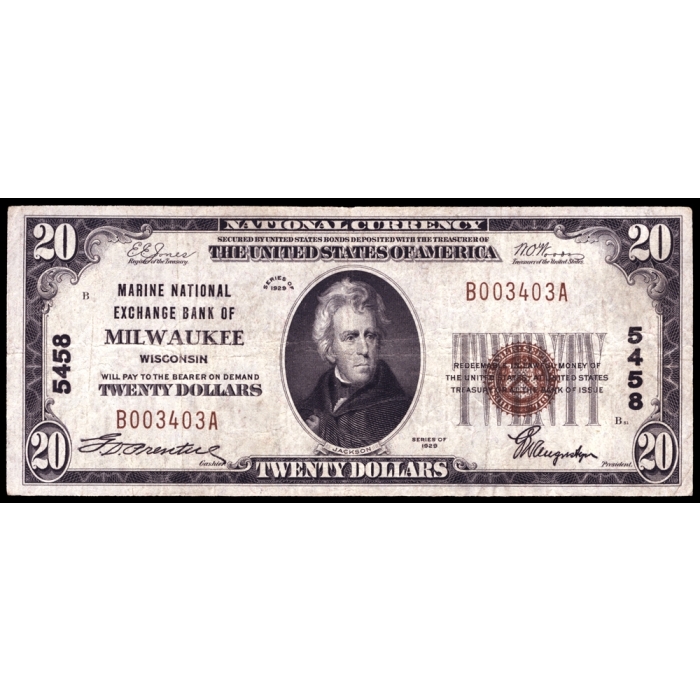 Milwaukee – Wisconsin – CH 5458 – FR 1802-1 – VF - National Bank Note 