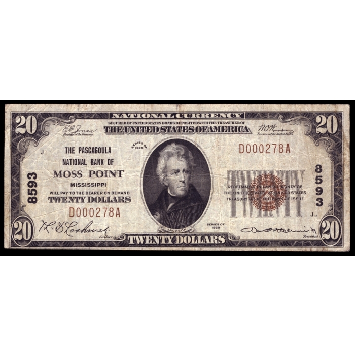 Moss Point – Mississippi – CH 8593 – FR 1802-1 – VF - National Bank Note 