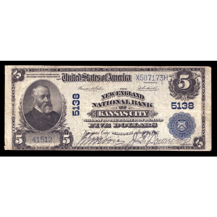 Kansas City – Missouri – CH 5138 – FR 606 – F/VF - National Bank Note 