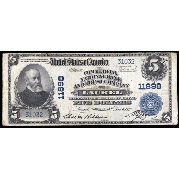 Laurel – Mississippi – CH 11898 – FR 607 – VF - National Bank Note 