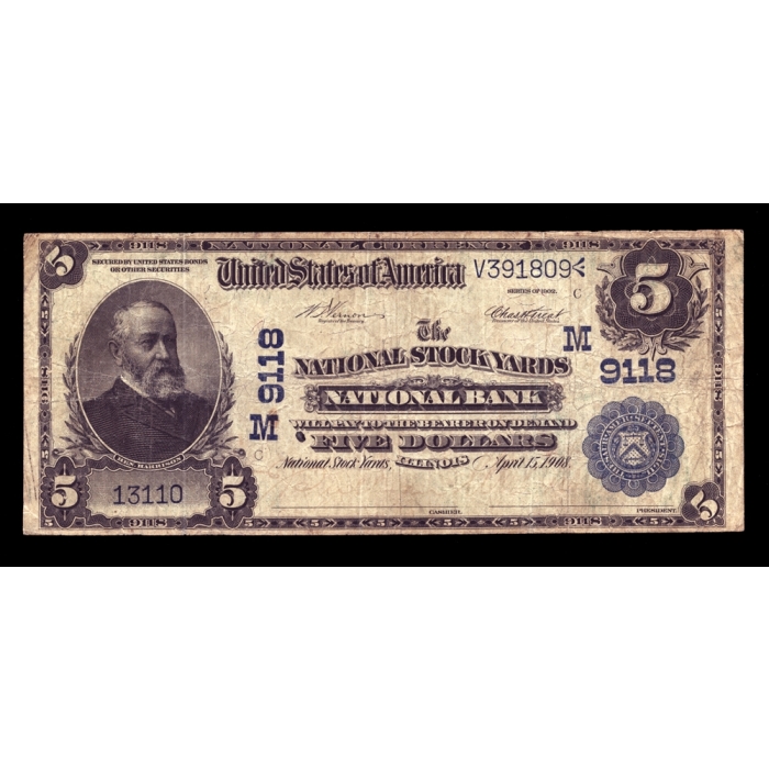 National Stock Yards – Illinois – CH 9118 – FR 592 – Fine + - National Bank Note 