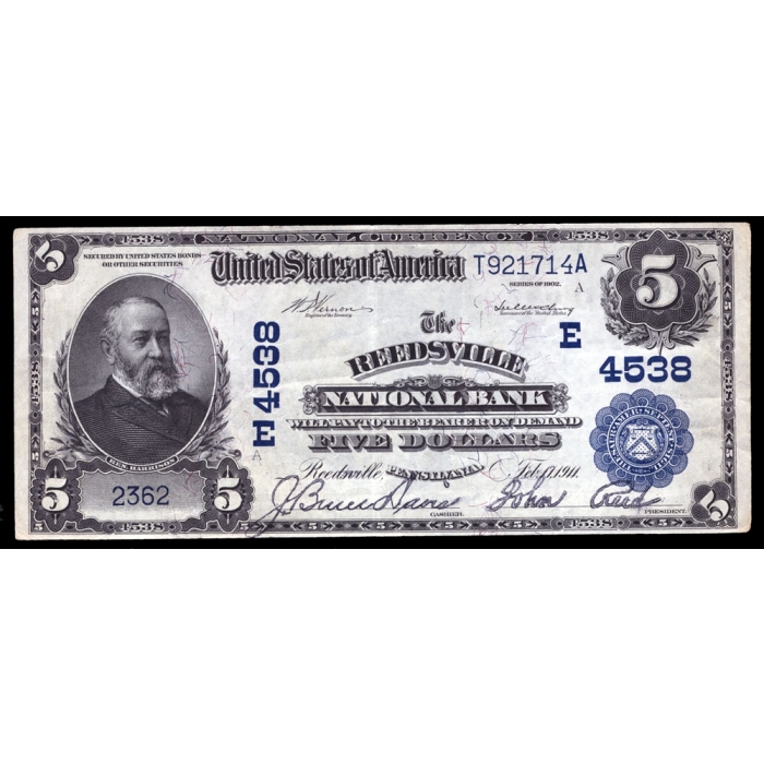 Reedsville – Pennsylvania – CH 4538 – FR 593 – VF+ - National Bank Note 