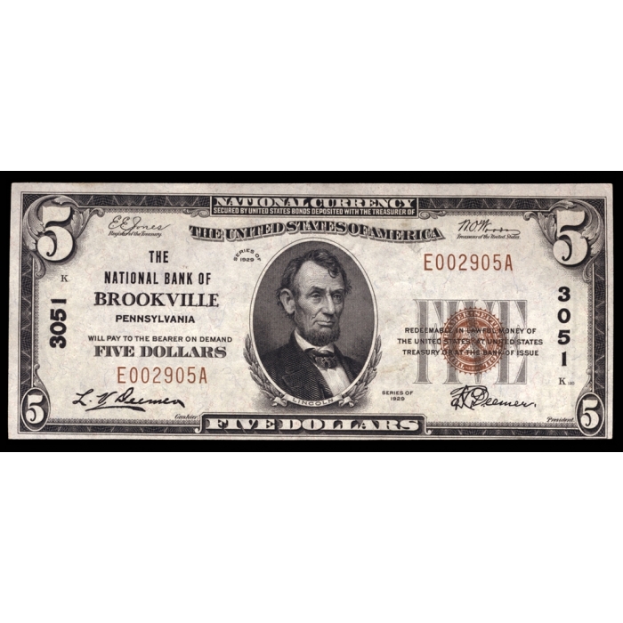 Brookville – Pennsylvania – CH 3051- FR 1800-1 – AU+ - National Bank Note 