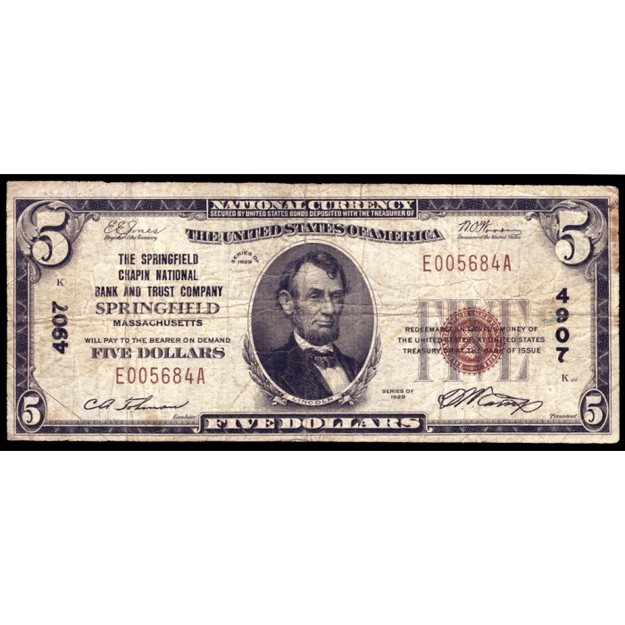 Springfield – Massachusetts – CH 4907 – FR 1800-1 – Fine - National Bank Note