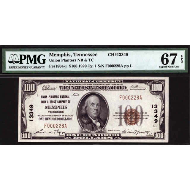 FR. 1804-1 $100 1929 Type 1 National Bank Note PMG 67EPQ
