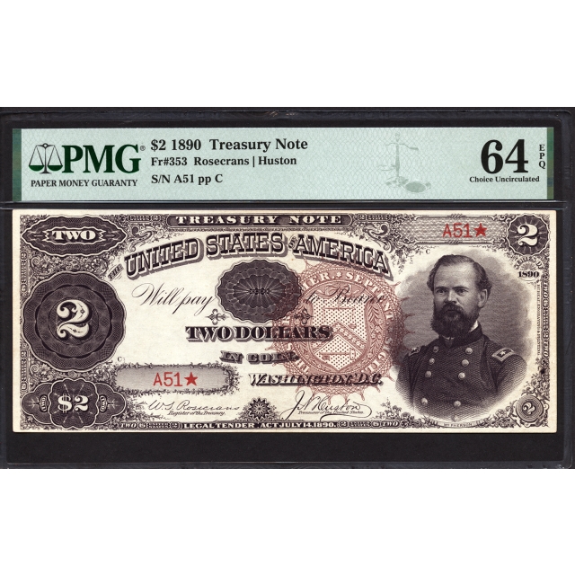 FR 353 $2 1890 Treasury Note PMG 64 EPQ