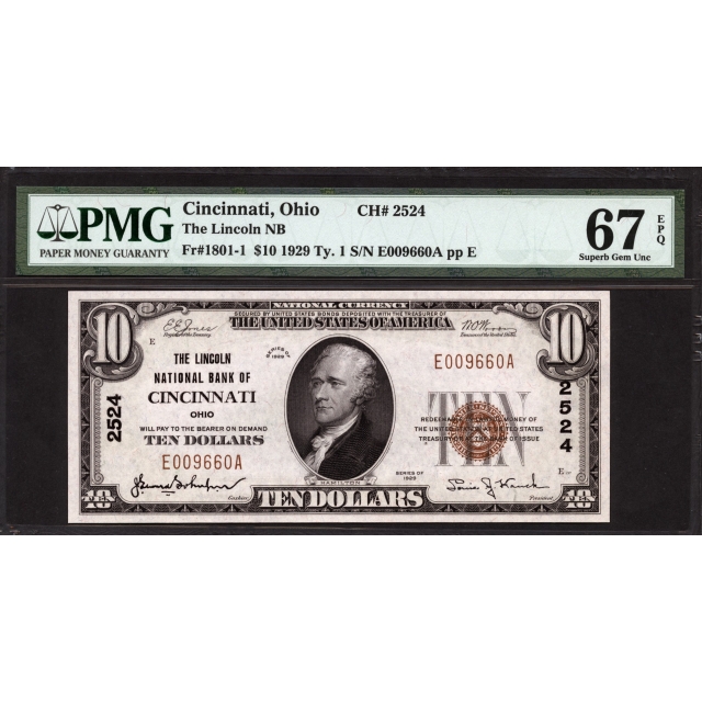 FR. 1801-1 $10 1929 Type 1 National Bank Note PMG 67 PPQ