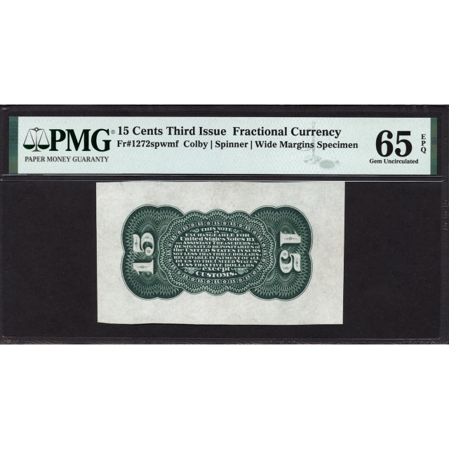 FR. 1272 Third Issue 15¢ Fractional Currency PMG 65 EPQ